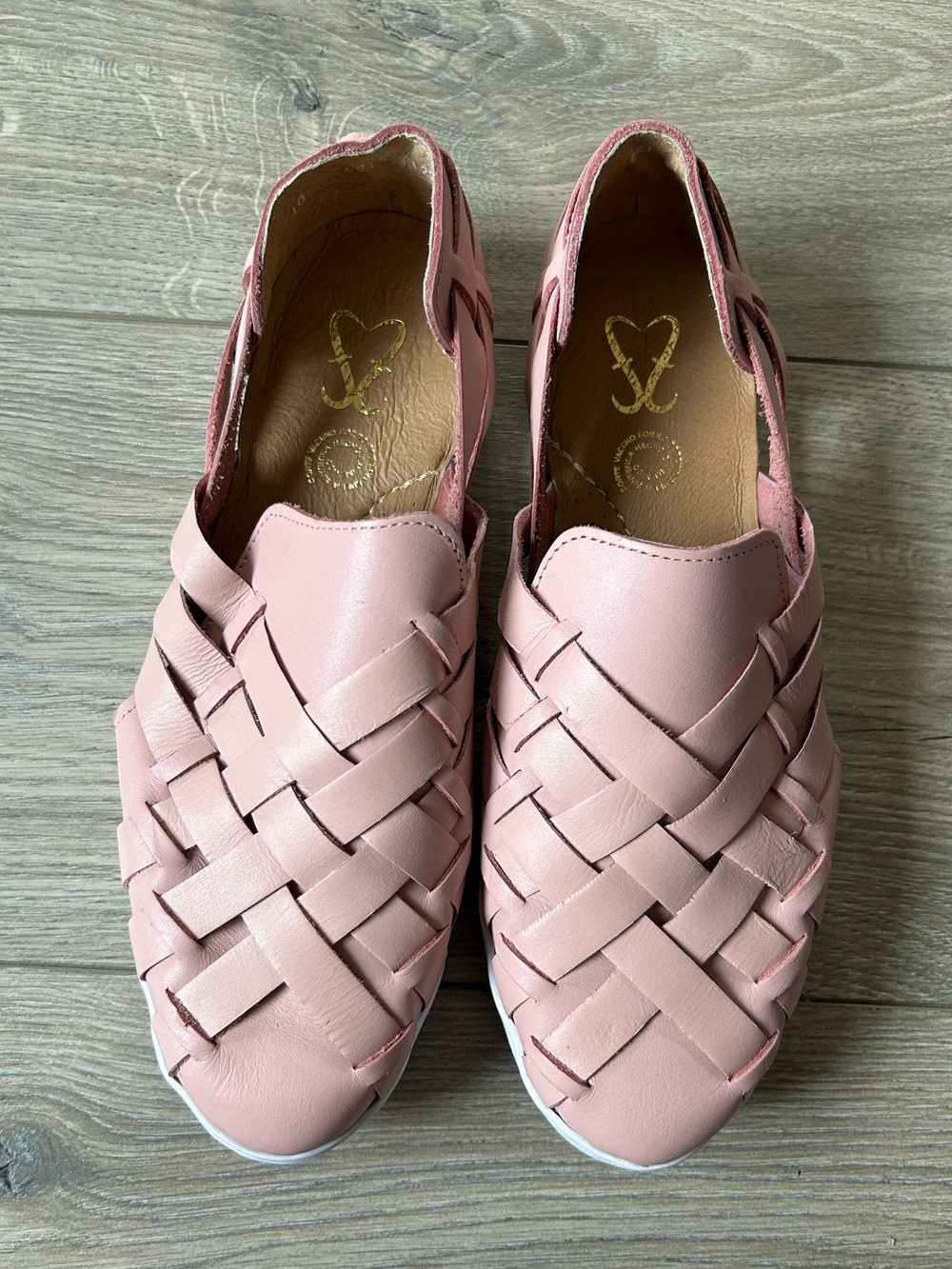 Women's Light Pink Leather Woven Huarache Loafer Sandals Size 10 New